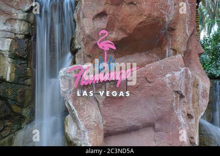 LAS VEGAS, NV -6 JUN 2020- The Flamingo Hotel located on the Las Vegas Strip was opened in 1946 by famous mobster Bugsy Siegel. Stock Photo