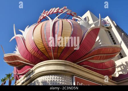 LAS VEGAS, NV -6 JUN 2020- The Flamingo Hotel located on the Las Vegas Strip was opened in 1946 by famous mobster Bugsy Siegel. Stock Photo