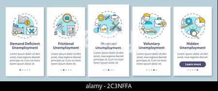 Unemployment types onboarding mobile app page screen with concepts Stock Vector