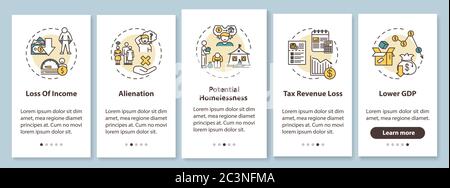 Consequences of unemployment onboarding mobile app page screen with concepts Stock Vector