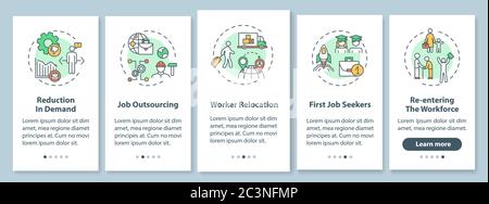 Causes of unemployment onboarding mobile app page screen with concepts Stock Vector