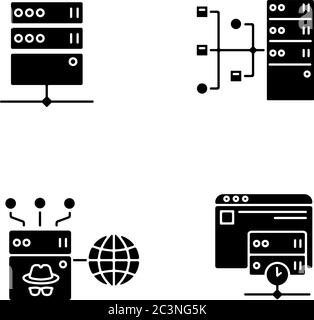 Internet accessibility black glyph icons set on white space Stock Vector