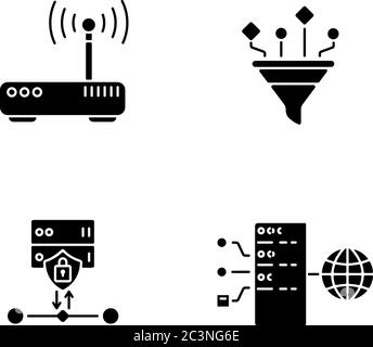 Cybersecurity black glyph icons set on white space Stock Vector