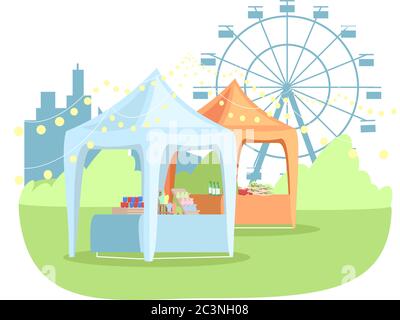 Street stands in park semi flat RGB color vector illustration Stock Vector