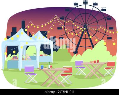 Summer funfair semi flat vector illustration Stock Vector