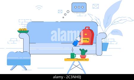Living room semi flat RGB color vector illustration Stock Vector