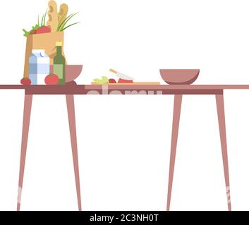 Cooking table semi flat RGB color vector illustration Stock Vector