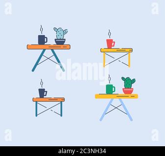 Coffee tables semi flat RGB color vector illustrations set Stock Vector