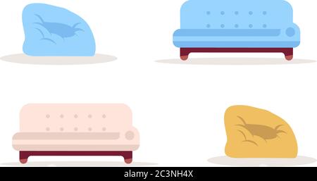 Colorful furniture semi flat RGB color vector illustration set Stock ...