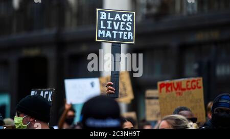 London, UK.  21 June 2020.  Demonstrators march down Regent Street during a march for Black Lives Matter.  Protests continue around the world after the killing of African American George Floyd by police in Minneapolis in May.  Credit: Stephen Chung / Alamy Live News Stock Photo