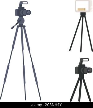 Photographic equipment semi flat RGB color vector illustrations set Stock Vector