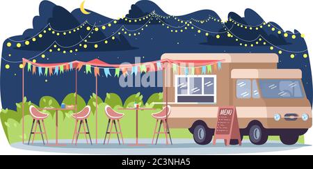 Nighttime food event semi flat vector illustration Stock Vector