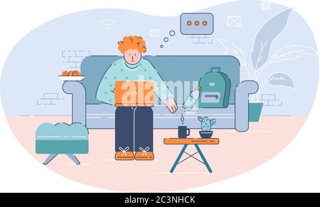 Distant work and education semi flat vector illustration Stock Vector