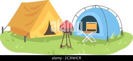 Campground semi flat vector illustration Stock Vector