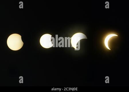 Guwahati, Assam, India. 21st June, 2020. A view of the solar eclipse as seen in the sky from Guwahati. Credit: David Talukdar/ZUMA Wire/Alamy Live News Stock Photo