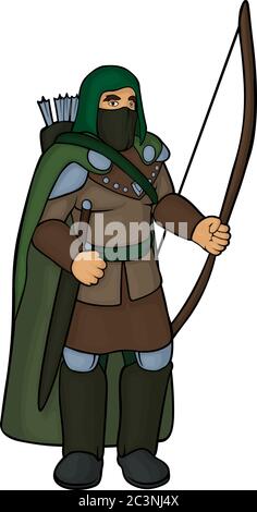 Cartoon fantasy character with bow and sword on white background Stock Vector