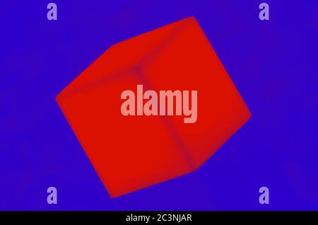 Illustration of a red cube isolated on a blue background - good for a background Stock Photo