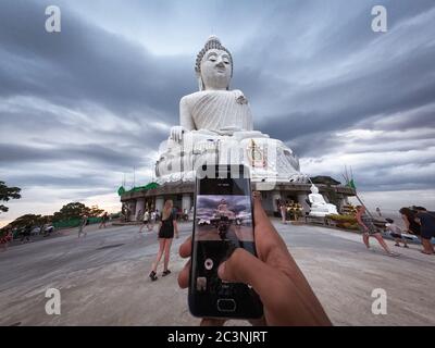 Taking Picture Of Big Buddha Statue - Maravija Buddha statue On Nakkerd Hill, Phuket, Thailand 20/11/2019