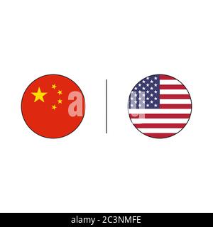 circle china flag vs usa flag design vector illustration Stock Vector