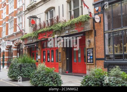 The Maple Leaf Canadian themed sports bar and grill down Maiden Lane in Covent Garden. London Stock Photo