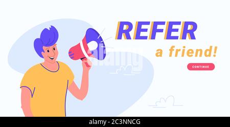 Refer a friend and audience announcement on loudspeaker Stock Vector