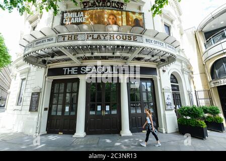 London, UK.  21 June 2020. The Seagull at the Playhouse theatre in the West End currently closed during the ongoing coronavirus pandemic lockdown.  The UK government has not yet indicated when lockdown restrictions will be relaxed to allow theatres to reopen.  Credit: Stephen Chung / Alamy Live News