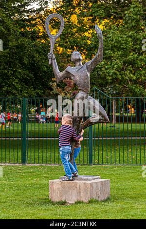 Impressions of Bulgaria. Bronze statue of a tennis player in Dobrich Stock Photo