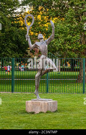 Impressions of Bulgaria. Bronze statue of a tennis player in Dobrich