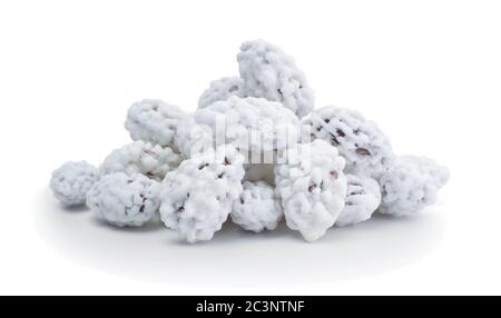 Pile of sugar roasted almonds isolated on a white. Stock Photo