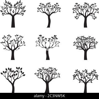 Set back Trees and Leaves. Vector outline Illustration. EPS file. Stock Vector