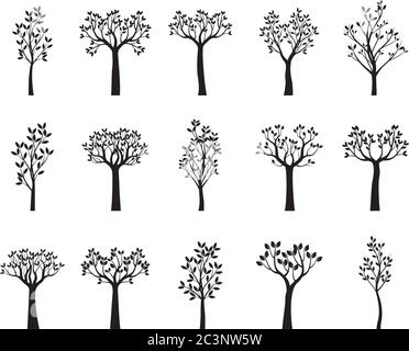 Set back Trees and Leaves. Vector outline Illustration. EPS file. Stock Vector