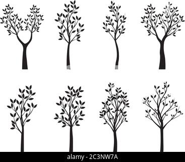 Set back Trees and Leaves. Vector outline Illustration. EPS file. Stock Vector