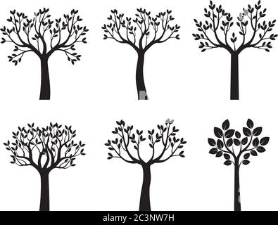 Set back Trees and Leaves. Vector outline Illustration. EPS file. Stock Vector