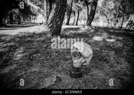 Gas mask for pandemic, covid and anthrax, bacteriological warfare Stock Photo