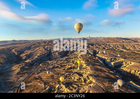 Hot air Balloons flight in Cappadocia, Nevsehir, Turkey in a beautiful summer day Stock Photo
