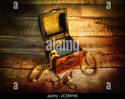Vintage chest with jewellery, open cover Stock Photo