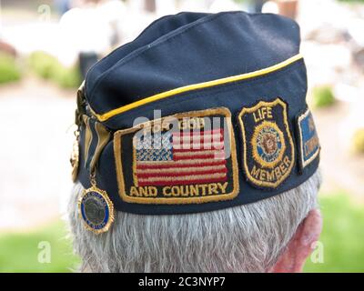 Oakland, NJ - May 24 - Memorial Day Parade. The decorated hat of an old veteran, Edmund Bush. Stock Photo