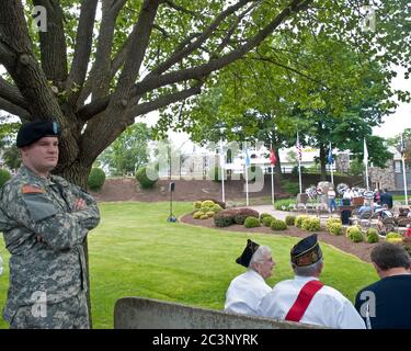 Oakland, NJ - May 24 - Memorial Day Parade. Sgt Mike Alexander waits for the ceremonies to start. Stock Photo