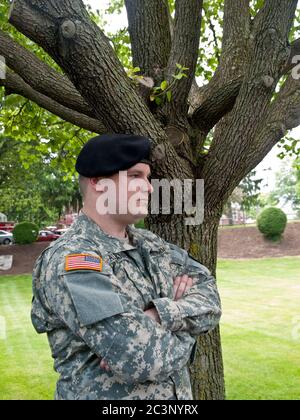 Oakland, NJ - May 24 - Memorial Day Parade.  Sgt Mike Alexander waits for the ceremonies to start. Stock Photo