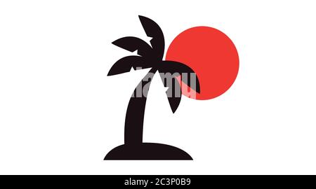 Vector Isolated Ilustration of a Palm Tree on an Island with a Sun Stock Vector
