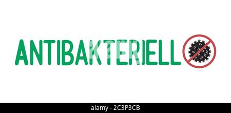 Hand sketched Antibacterial in German quote. Lettering for poster, flyer, header, advertisement, announcement.  Stock Vector