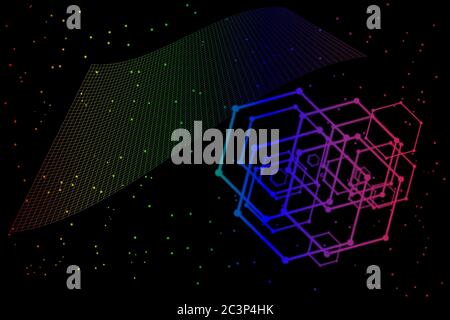 Futuristic backdrop with hexagons and grid. Virtual abstract background for medical, technology, chemistry, science, social network. Stock vector Stock Vector