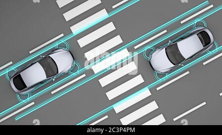 Front view of futuristic autonomous car on white background. Flying car ...