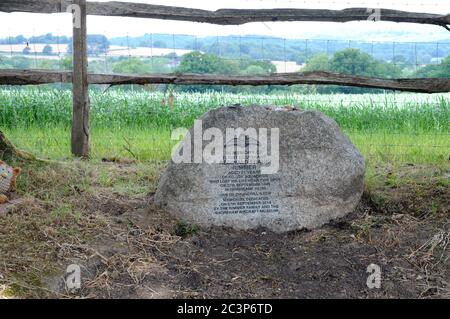 A memorial stone marking the spot near where Ft. Lt. Reginald Frank Rimmer was killed on active service 0n 27th September 1940. Stock Photo