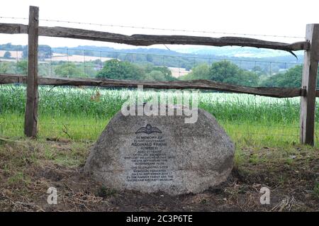 A memorial stone marking the spot near where Ft. Lt. Reginald Frank Rimmer was killed on active service 0n 27th September 1940. Stock Photo