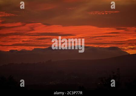Fiery Red Sunset over Table Mountain Stock Photo