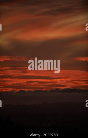 Fiery Red Sunset over Table Mountain Stock Photo