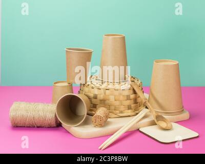 Household items made from environmentally friendly materials. Stock Photo