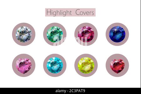 3D realistic romantic emerald sapphire diamond gem social media cover. Highlights stories template. Valentine love date glowing gemstone ruby concept Stock Vector