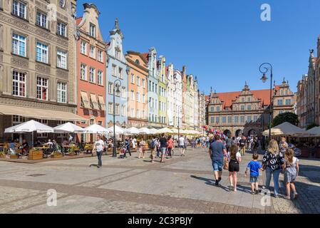 Gdansk, Poland - June 14, 2020: Crowded Long Market Square, one of the most distinctive location in the city Stock Photo